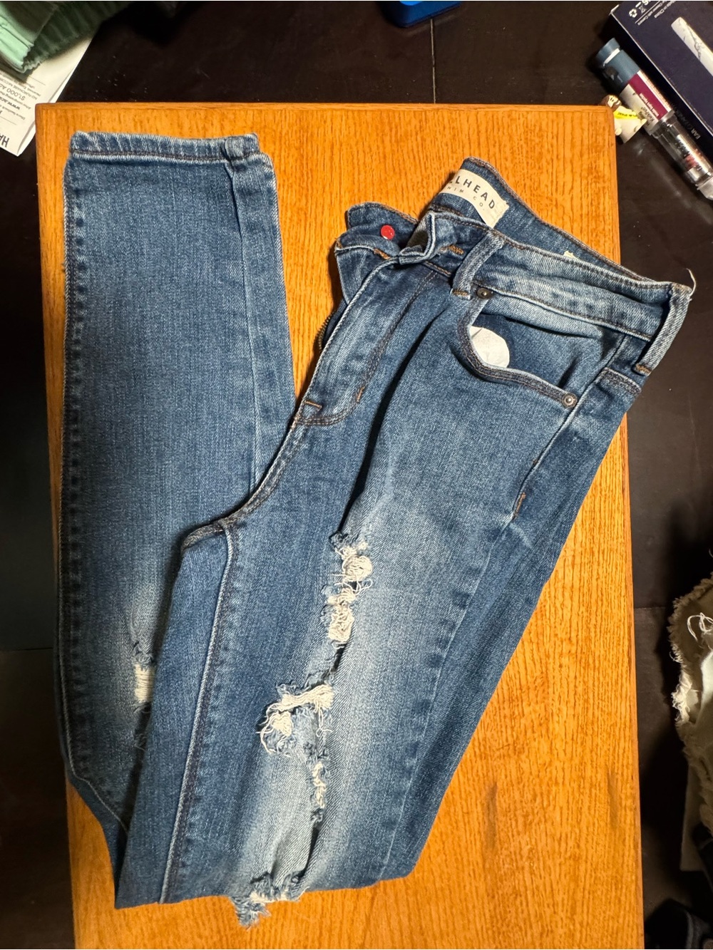 Bullhead Mid Blue Distressed Skinny Jeans for Women